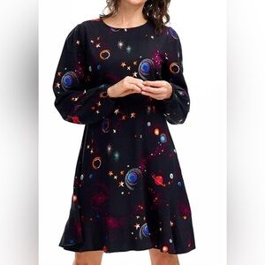 SUGARHILL BRIGHTON Juliette Dress Colourful Universe Black Size 8 Galaxy space
